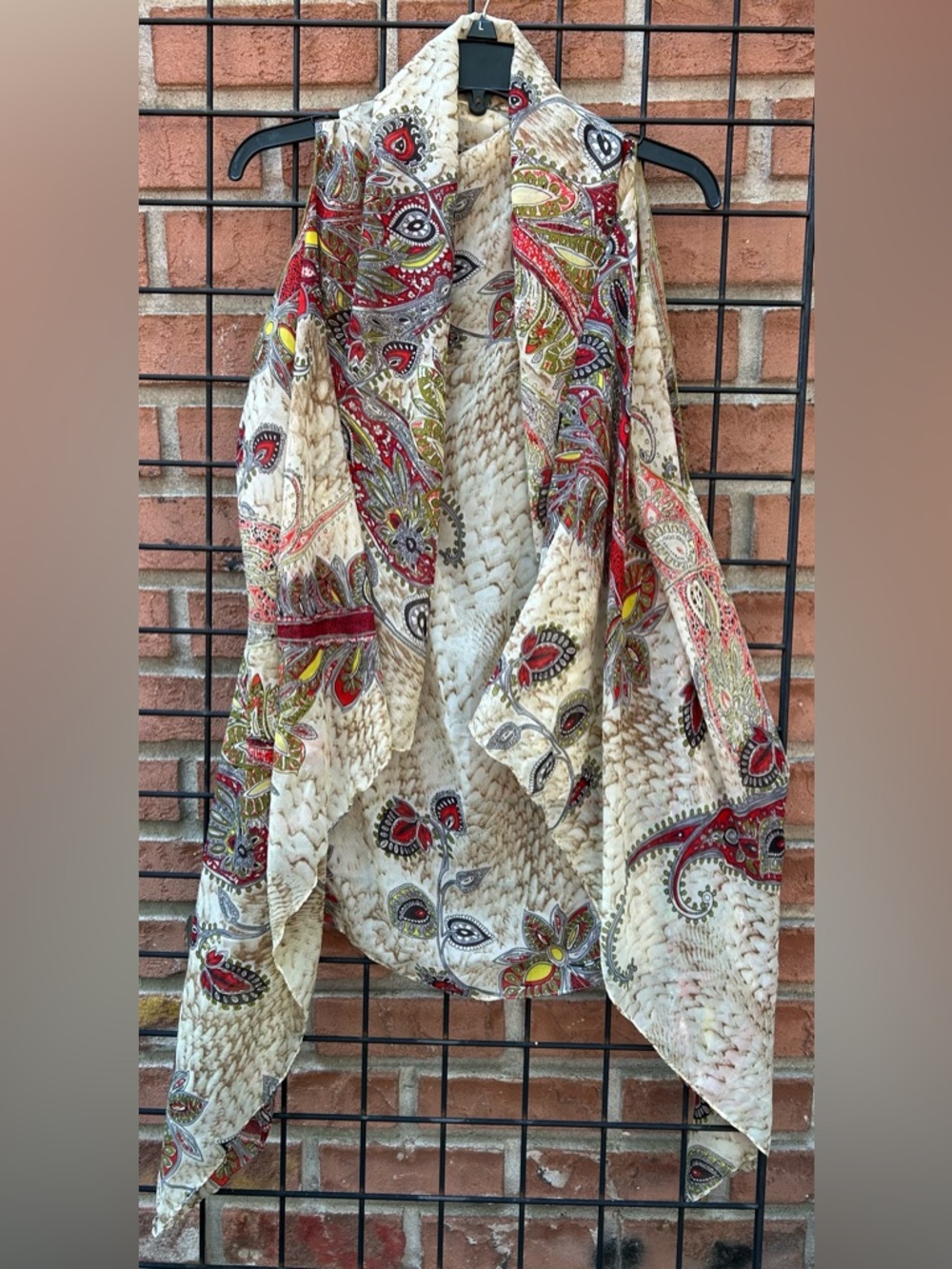 Boho Paisley Quilted Shawl Wrap in Cream and Red